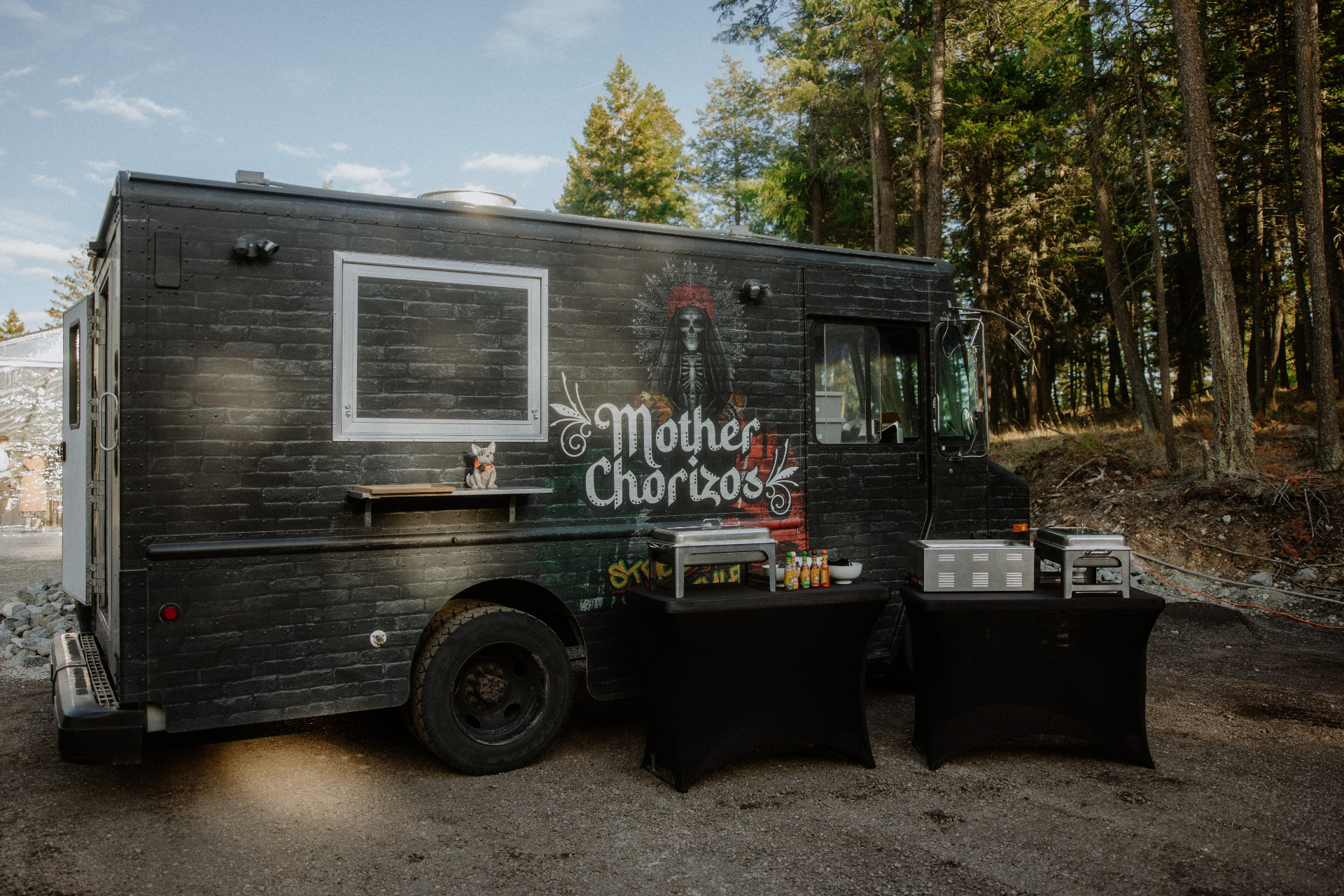 A food truck catering on the property