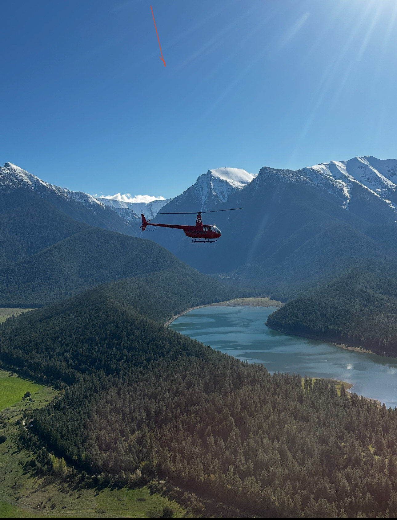 A helicopter over the Flathead valley