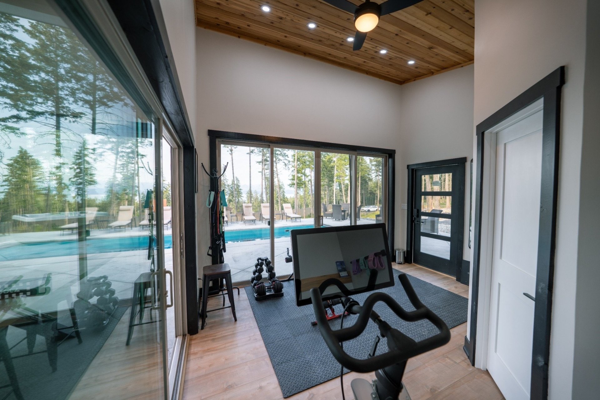 The fitness room in the pool house
