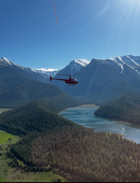 A helicopter over the Flathead valley