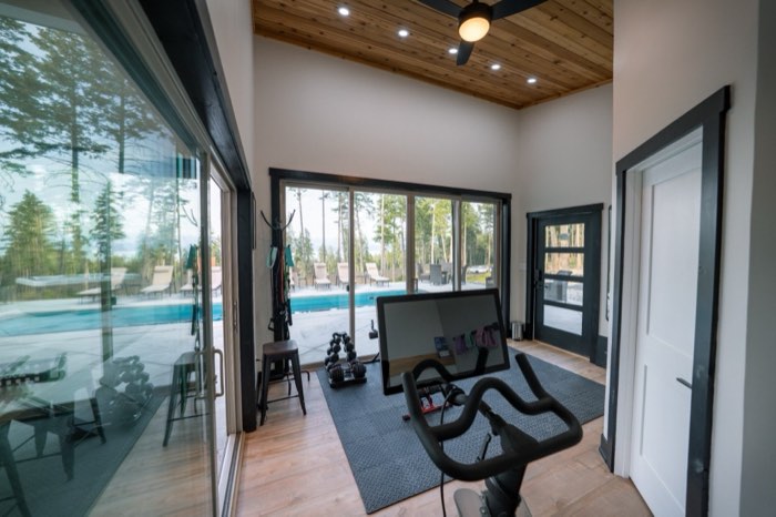 The fitness room in the pool house