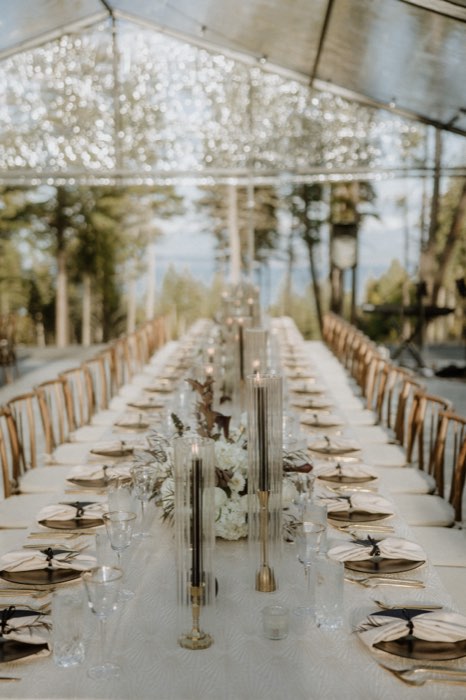 A long reception table under the tent