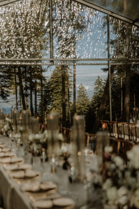 Reception tables against the mountains