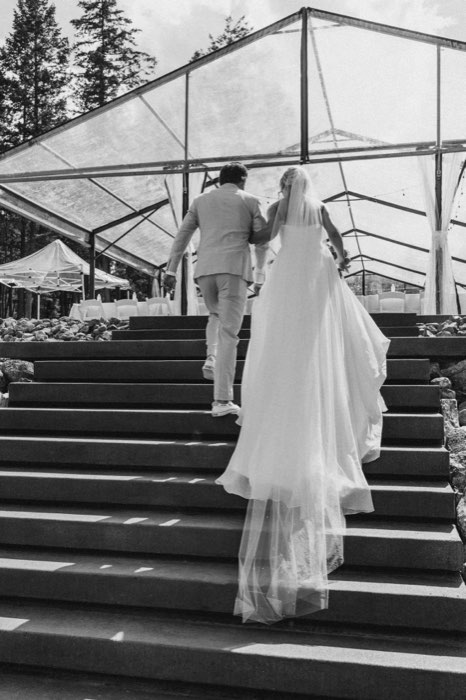 Black and white portrait on the estate stairs